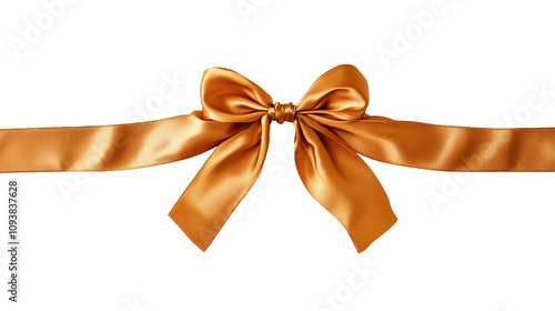 a bronze ribbon bow with long ribbon on a transparent background  - Generative AI