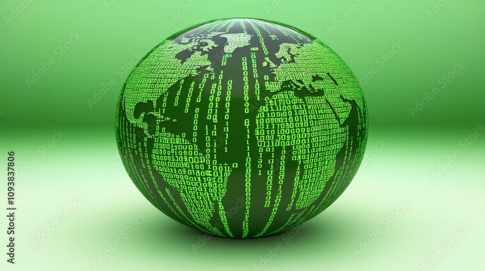 Global Data Sphere with Binary Code Background Global Data Sphere with Binary Code Background