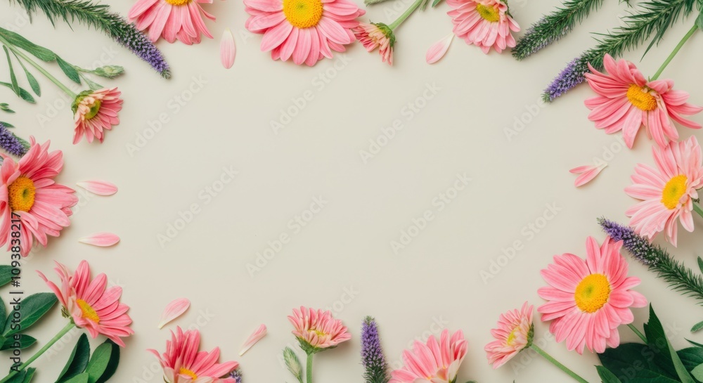 Floral Frame with Pink Flowers and Greenery Floral Frame with Pink Flowers and Greenery