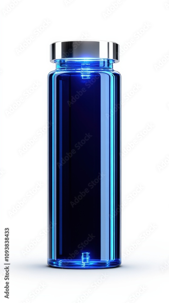 A sleek, cylindrical blue bottle with a metallic cap, showcasing a modern and clean design, perfect for beverages or storage. A sleek, cylindrical blue bottle with a metallic cap, showcasing a modern and clean design, perfect for beverages or storage.
