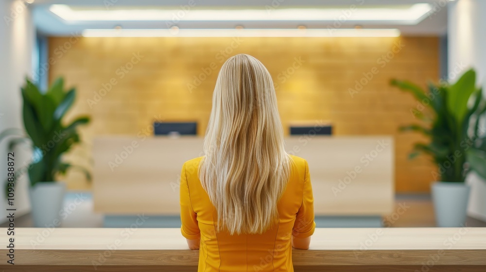 A poised professional at a reception desk, showcasing the essence of exceptional customer service in a sleek office setting. A poised professional at a reception desk, showcasing the essence of exceptional customer service in a sleek office setting.