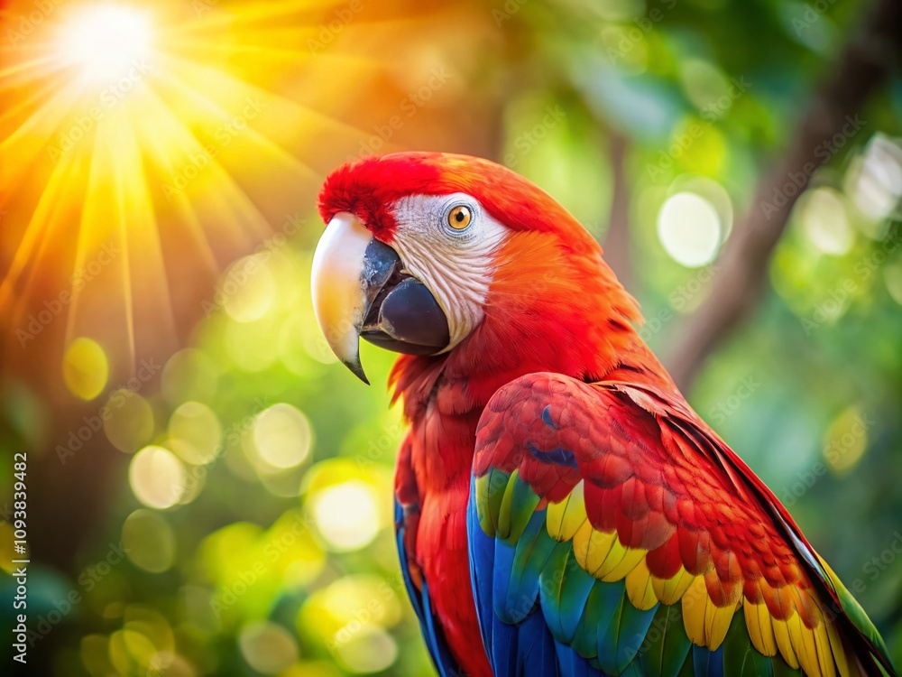Close-Up of a Serene Red Macaw Relaxing in the Sunlight, Exuding Tranquility and Natural Beauty, Perfect for Nature and Wildlife Photography Enthusiasts Close-Up of a Serene Red Macaw Relaxing in the Sunlight, Exuding Tranquility and Natural Beauty, Perfect for Nature and Wildlife Photography Enthusiasts