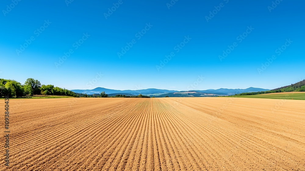 Plowed farmland under clear blue sky Plowed farmland under clear blue sky
