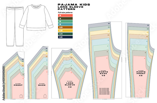 garment sewing pattern, baby clothes pattern, pijama kids. different sizes.