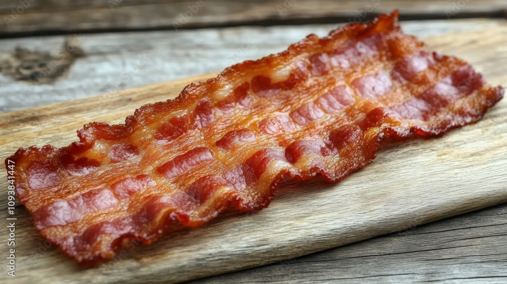 Crispy Strips of Savory Bacon on a Rustic Wooden Board Perfect for Cooking, Breakfast or Culinary Presentations in a Delicious Gourmet Setting Crispy Strips of Savory Bacon on a Rustic Wooden Board Perfect for Cooking, Breakfast or Culinary Presentations in a Delicious Gourmet Setting