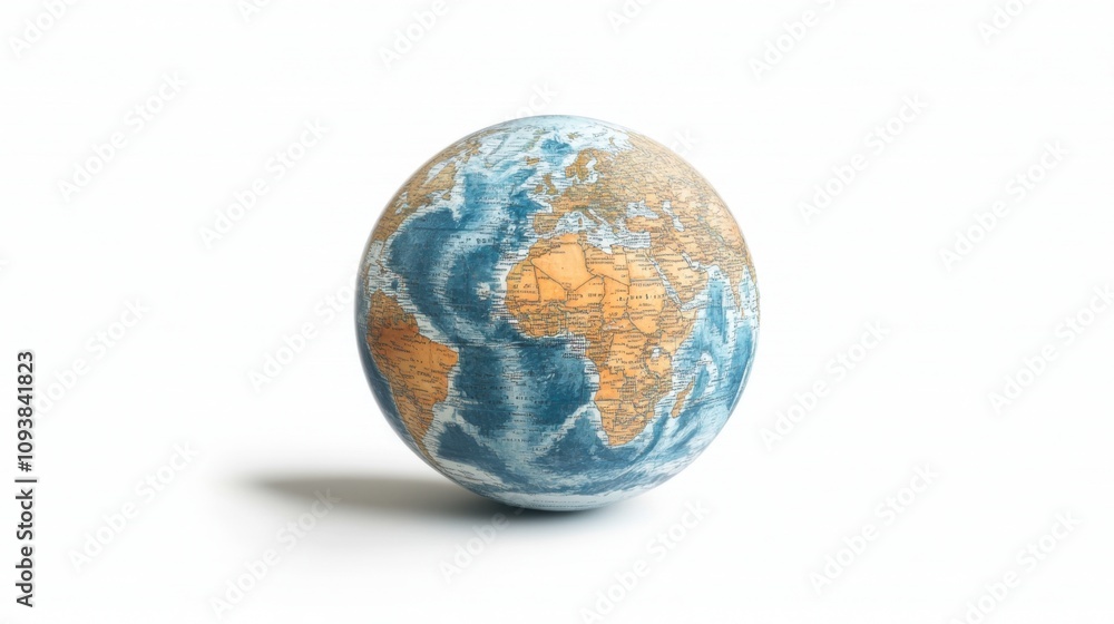Globe on a White Background with Earth Detail Globe on a White Background with Earth Detail