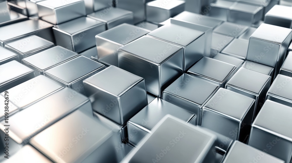 Shiny metallic cubes arranged in a complex pattern Shiny metallic cubes arranged in a complex pattern