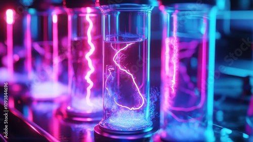 Neon Lit Glass Tubes Containing Plasma Energy