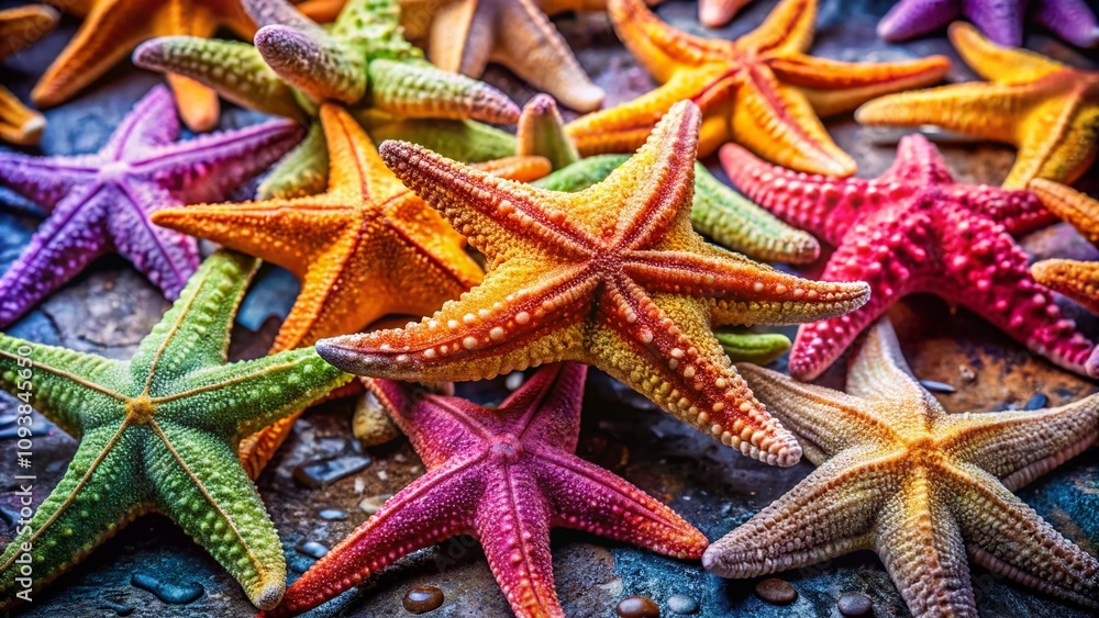 Collection of Small Starfish for Culinary Presentation on a Clean Background for Food Photography, Showcasing Natural Textures and Colors Perfect for Coastal Cuisine or Underwater Themes