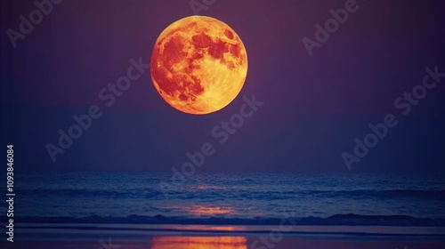 Full Moon Over Tranquil Ocean Waters at Dusk