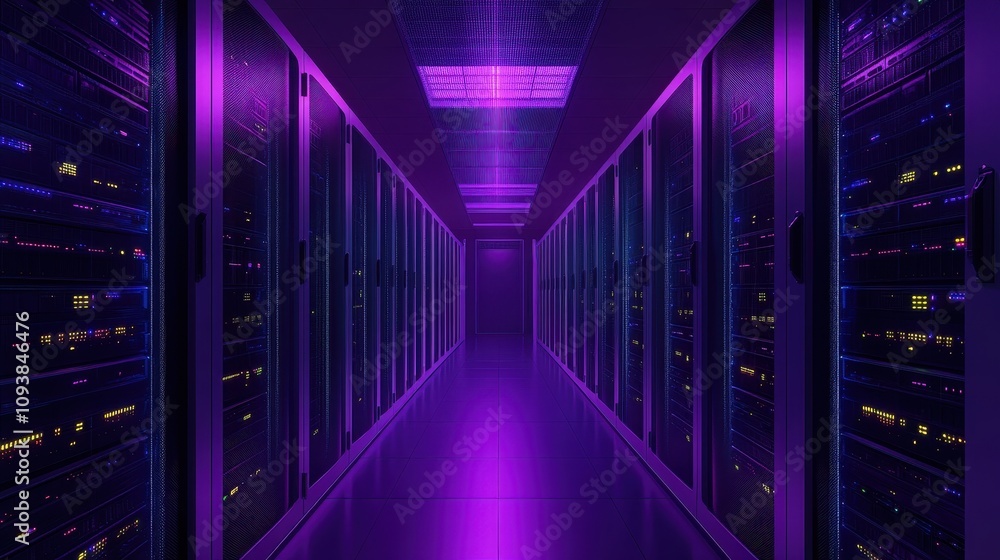 Illuminated Server Room Servers Data Center Technology Illuminated Server Room Servers Data Center Technology