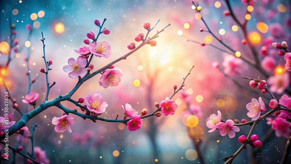 Colorful New Year Background with Plum Blossom and Mist, Capturing the Serenity and Joy of the Festive Season in a Dreamy Bokeh Effect, Perfect for Seasonal Celebrations Colorful New Year Background with Plum Blossom and Mist, Capturing the Serenity and Joy of the Festive Season in a Dreamy Bokeh Effect, Perfect for Seasonal Celebrations