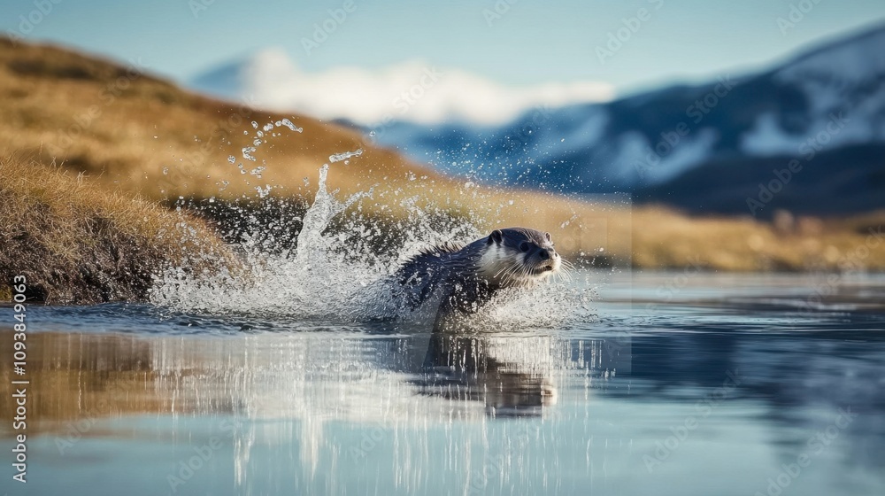 Obraz premium Playful Otter Splashing in Serene Water Scene