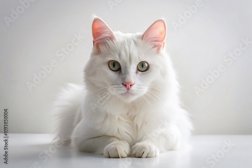 Conceptual Photography of a White Cat Art on a White Background, Capturing Elegance and Minimalism in Feline Form with Soft Shadows and Textured Details for Stunning Visual Appeal