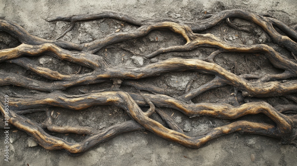 Fototapeta premium Unraveling the tree roots tangled mystery nature's enigmatic network in a hidden forest grove