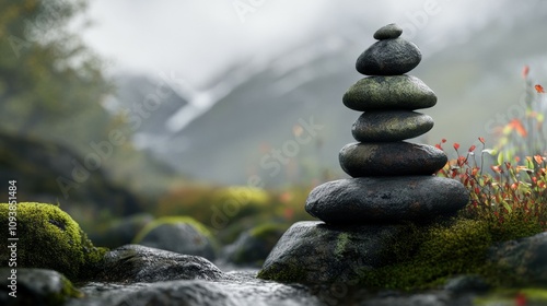 Mastering the art of a perfectly stacked tower of stones in tranquil nature a visual journey photo