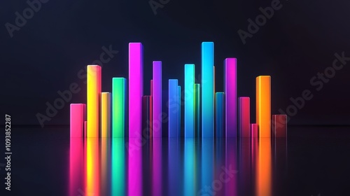 Colorful Abstract Bars Representing Data Visualization with Bright Neon Lights Against a Dark Background for Creative Design Projects