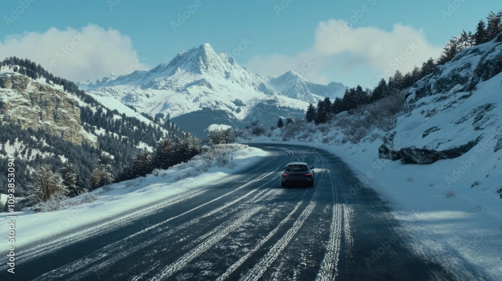 Scenic Winter Drive Through Snowy Mountain Landscape Scenic Winter Drive Through Snowy Mountain Landscape