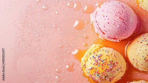 Colorful Ice Cream Scoops with Sprinkles and Melting Drips