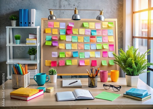 Wallpaper Mural Creative Note Board with Colorful Sticky Notes and Stationery in a Bright Workspace for Organizing Ideas and Enhancing Productivity, Ideal for Office and Home Environments Torontodigital.ca