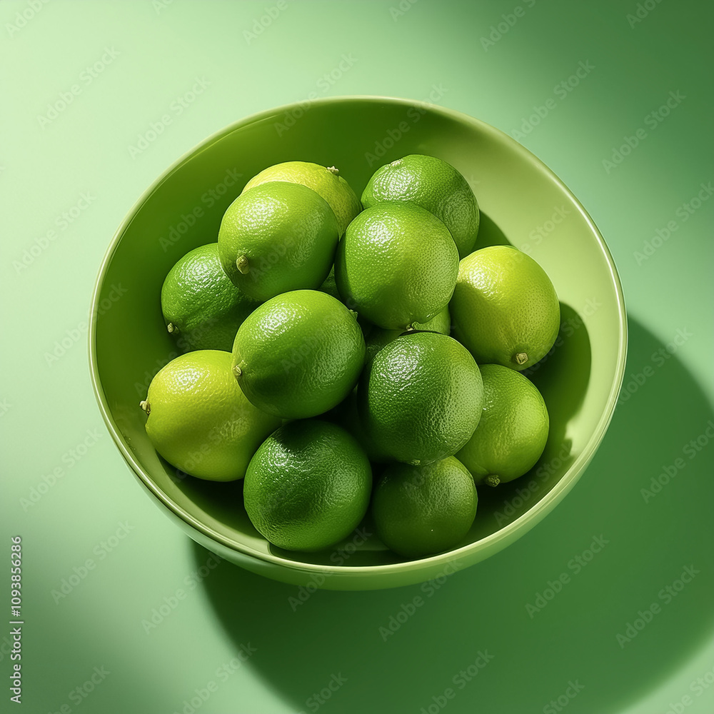 Lime in a bowl on Pastel green background Lime in a bowl on Pastel green background