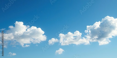 A peaceful blue sky with fluffy white clouds and a few scattered stars creating a sense of vastness and wonder, , wonder , lowpolyart photo