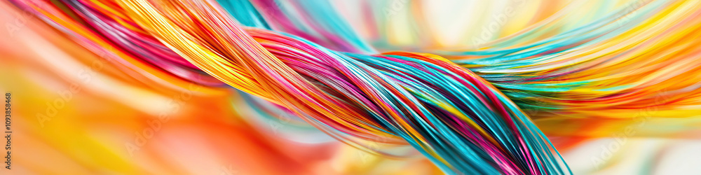 An intricate pattern of brightly colored threads, intertwining and flowing across a white wall. An intricate pattern of brightly colored threads, intertwining and flowing across a white wall.