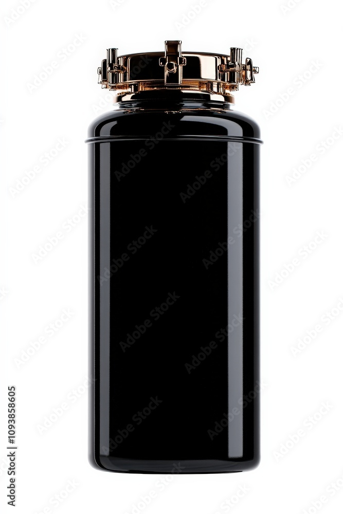 A sleek, black container with a shiny lid, often used for storage or preservation, showcasing a modern design. A sleek, black container with a shiny lid, often used for storage or preservation, showcasing a modern design.