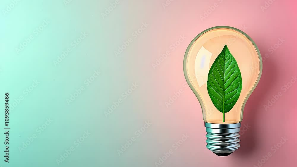 A light bulb featuring a green leaf symbolizes eco-friendly ideas and sustainability A light bulb featuring a green leaf symbolizes eco-friendly ideas and sustainability