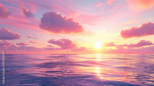 a beautiful sunset over the ocean with a pink and purple sky highlighted by white, cinematic, png