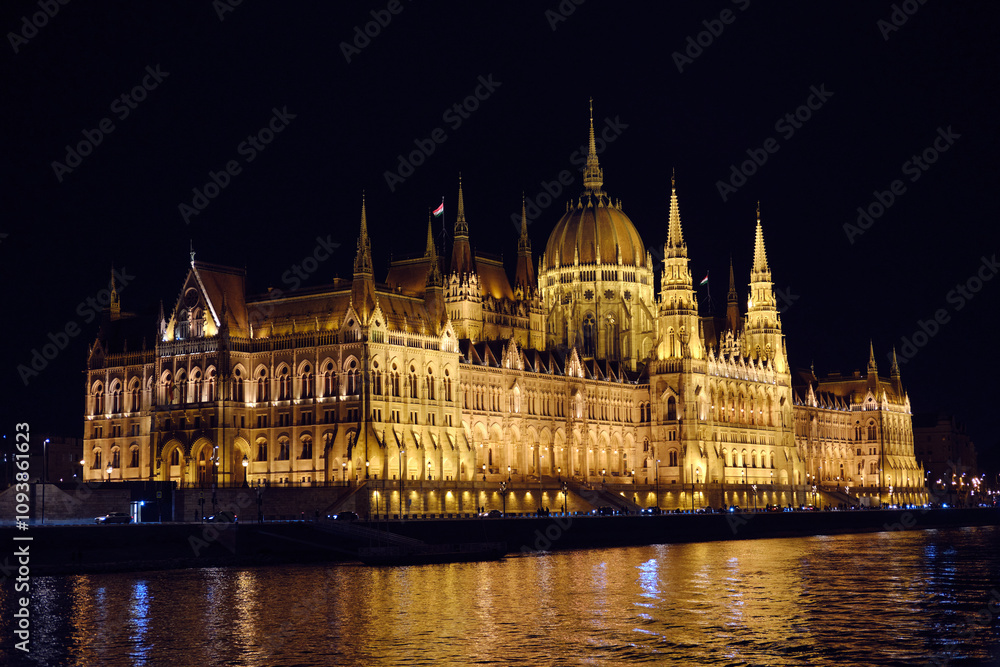 Budapest Parliament Building illuminated at night Budapest Parliament Building illuminated at night