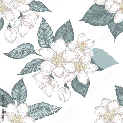 Wallpaper Mural Seamless pattern of hand drawn elegant floral Torontodigital.ca
