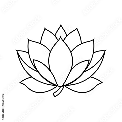 A hand-drawn line art of a lotus with leaves icon vector illustration line art