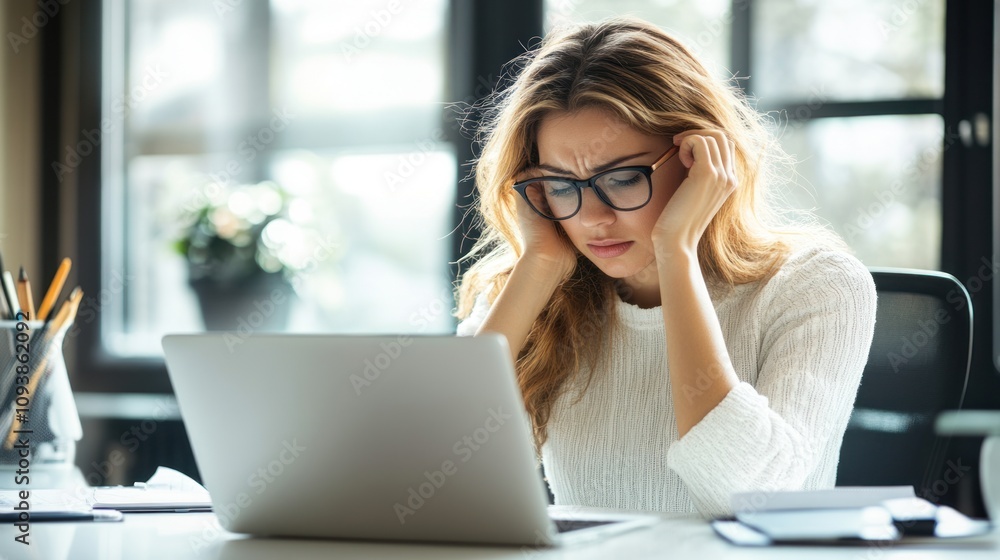 Stressed Woman Working on Laptop Stressed Woman Working on Laptop