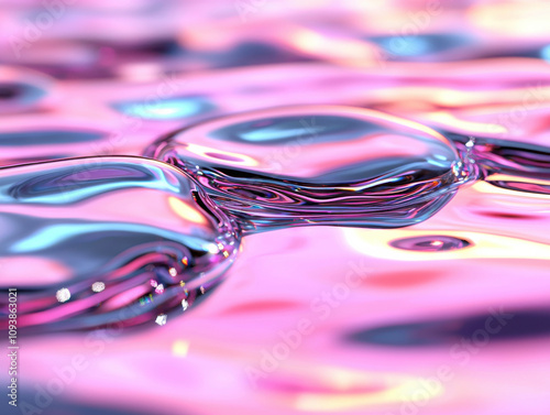 Abstract liquid surface with reflective pink and blue hues