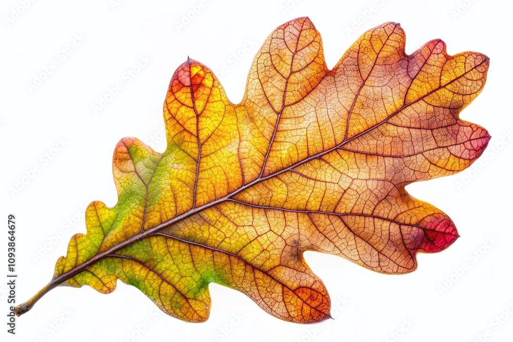 Fototapeta premium Dried Oak Leaf Isolated on White Background for Nature Photography, Textures, and Seasonal Decor Ideas, Perfect for Seasonal Crafts and Eco-Friendly Projects