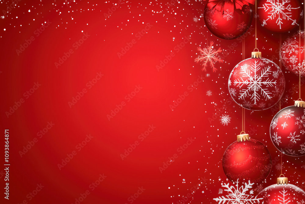 Red Christmas background featuring snowflakes and baubles Red Christmas background featuring snowflakes and baubles