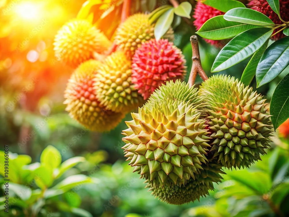 Durian Flowers Blooming in Tropical Paradise with Copy Space for Text, Capturing the Beauty and Unique Characteristics of Durian Blossoms in a Lush Green Environment Durian Flowers Blooming in Tropical Paradise with Copy Space for Text, Capturing the Beauty and Unique Characteristics of Durian Blossoms in a Lush Green Environment