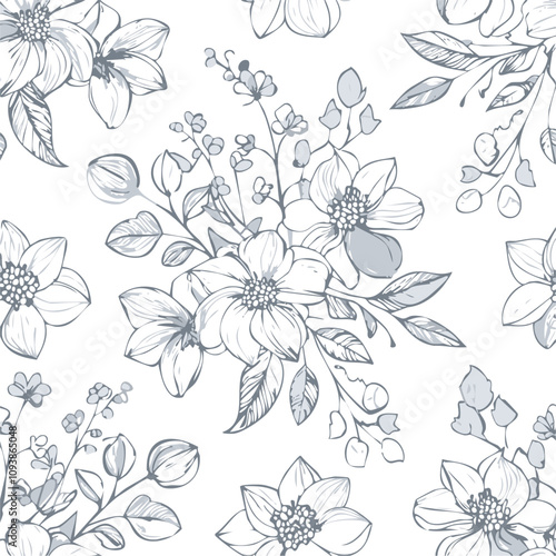 Wallpaper Mural Seamless pattern of hand drawn elegant floral Torontodigital.ca
