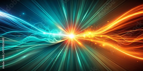 Dynamic Electric Light Flashes in Teal and Orange with Copy Space for Creative Designs, Abstract Background for Modern Visuals and Digital Art Projects