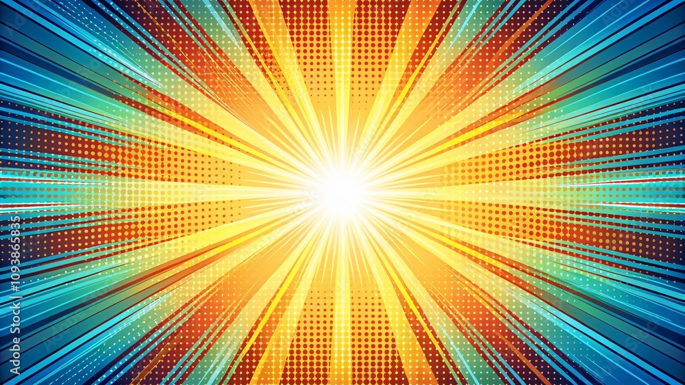 Dynamic Halftone Background with Comic Line Texture for Book Titles Featuring Shading Lines, Sunrays, and Explosive Motion Beam Effects in a Vibrant Vector Illustration Dynamic Halftone Background with Comic Line Texture for Book Titles Featuring Shading Lines, Sunrays, and Explosive Motion Beam Effects in a Vibrant Vector Illustration