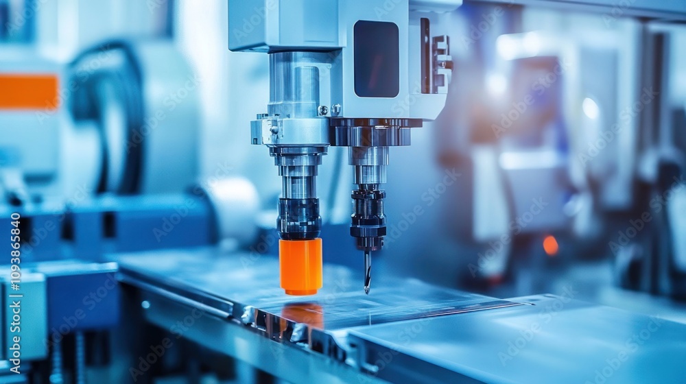Injection molding machine producing plastic parts, high-tech components, industrial environment, glossy surfaces Injection molding machine producing plastic parts, high-tech components, industrial environment, glossy surfaces