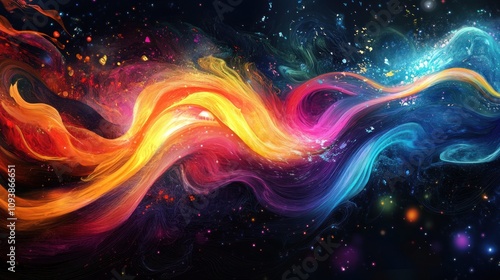 Cosmic Dance: A vibrant abstract artwork depicting swirling nebulae in a mesmerizing cosmic ballet of colors.