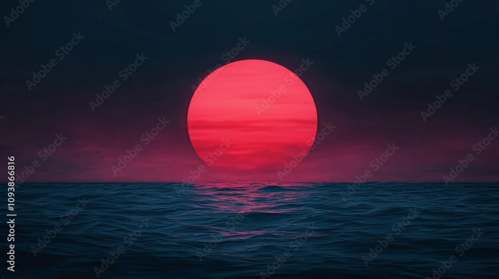 Crimson sunset over calm ocean waters. Crimson sunset over calm ocean waters.