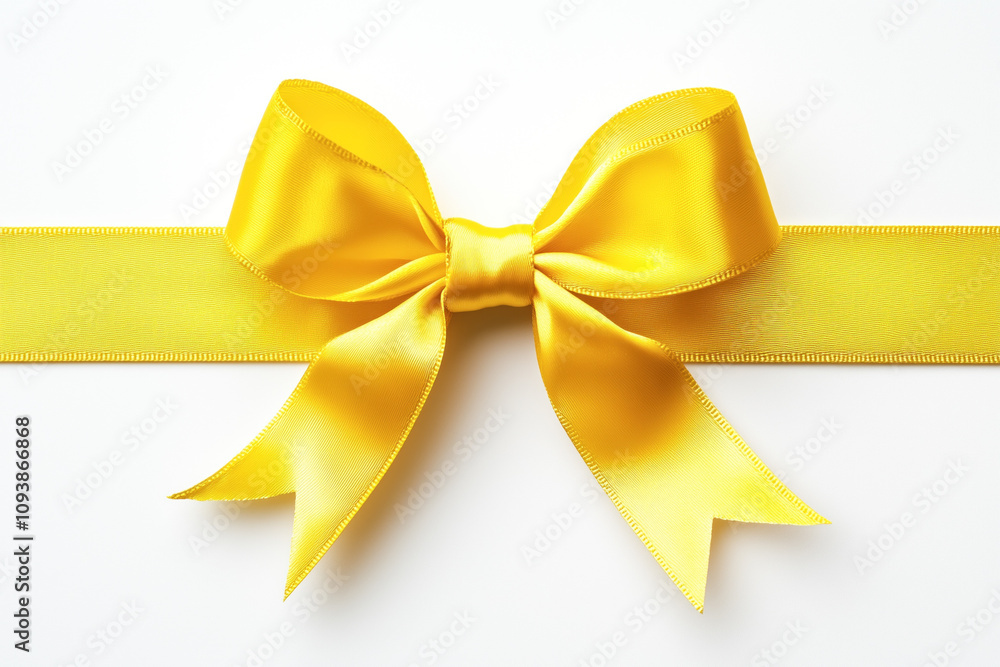White background featuring a yellow satin ribbon and bow White background featuring a yellow satin ribbon and bow