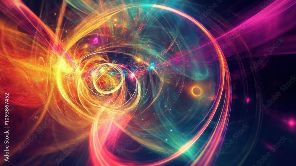 Obraz premium Colorful abstract swirl with glowing lights creating a dynamic and vibrant background, ideal for use in creative projects and modern designs.