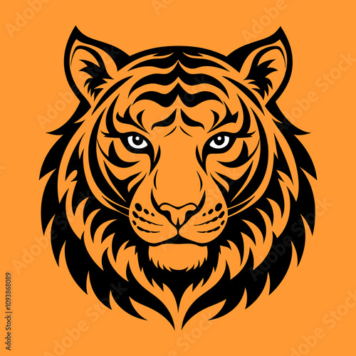 Powerful Orange and Black Tiger Head Illustration Vector Graphic Art