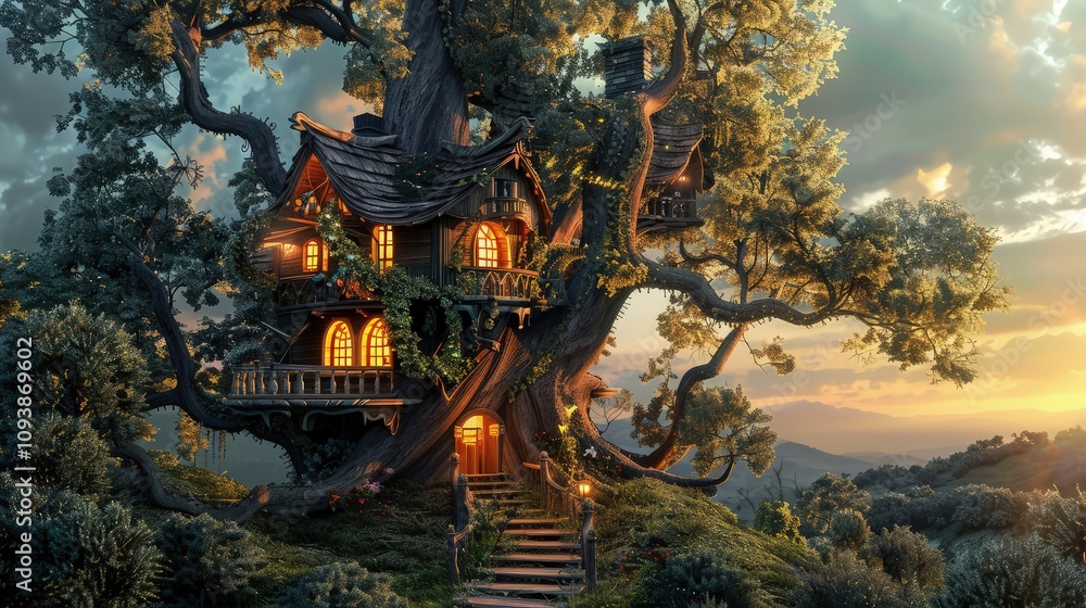 The small windows and wooden deck offered a cozy retreat, with a rope ladder hanging down to the ground below. The small windows and wooden deck offered a cozy retreat, with a rope ladder hanging down to the ground below.