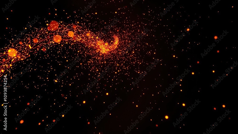 Fiery sparks and embers swirling in the air against an inky blackness with a sense of movement and energy, intense illumination, glowing lights Fiery sparks and embers swirling in the air against an inky blackness with a sense of movement and energy, intense illumination, glowing lights