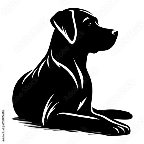 Bold Black and White Dog Illustration Large Breed Line Art